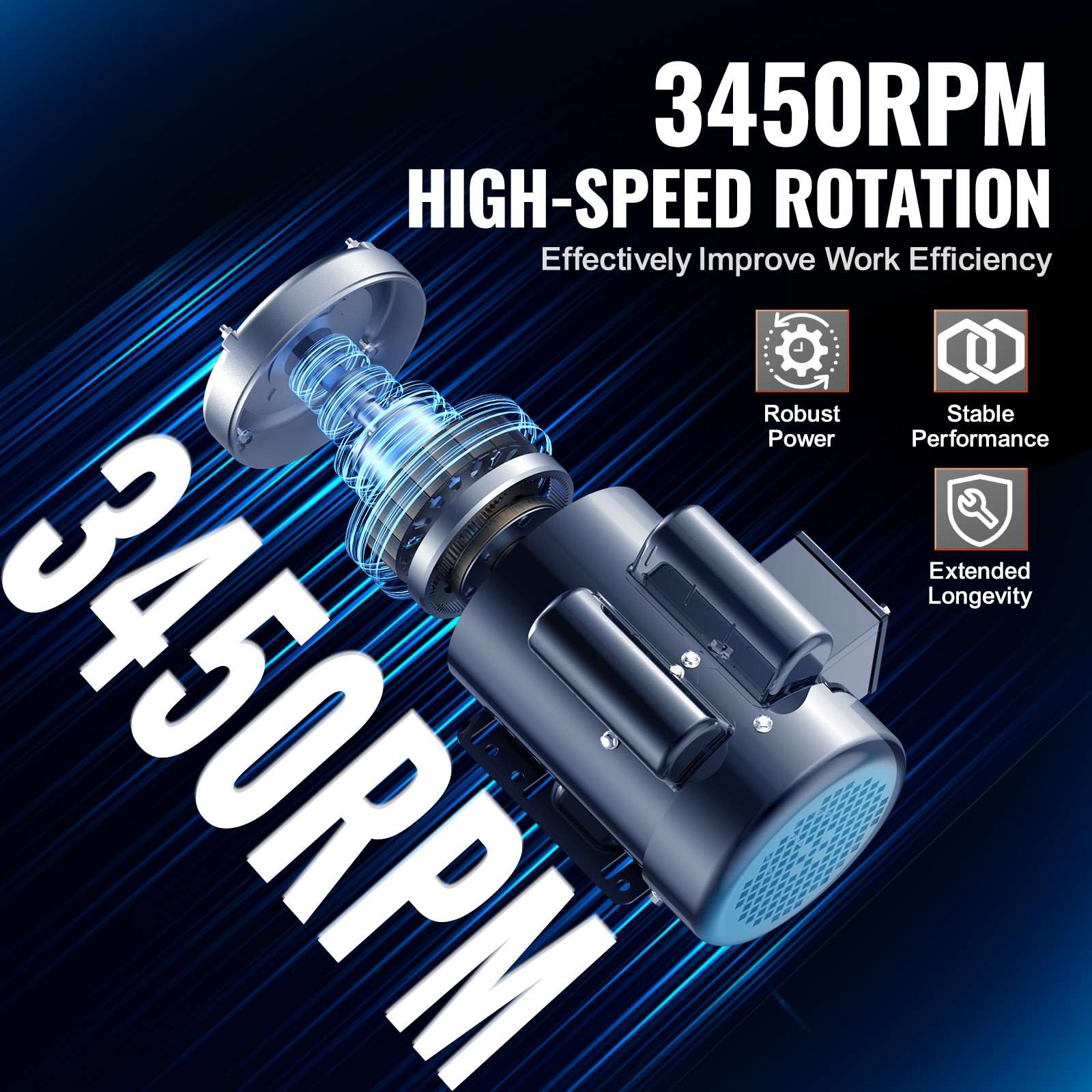Uimoso 1.5HP Electric Motor 3450RPM AC115V/230V 56 Frame Single Phase