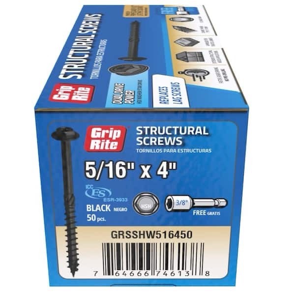 Grip-Rite 5/16 in. x 4 in. Dual Drive Washer Head Structural Screws 50 per Box