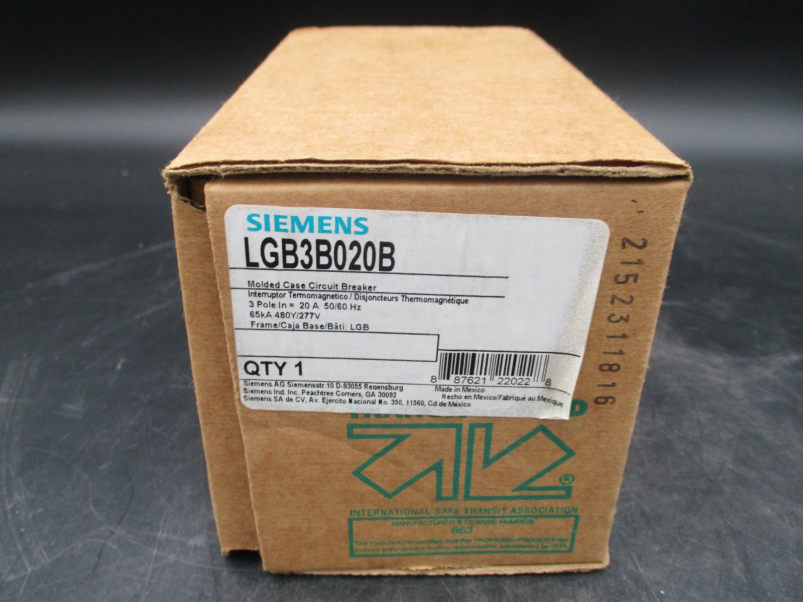 SIEMENS LGB3B020B 3-P 20A 480V 65KA BOLT ON CIRCUIT BREAKER ‘SAMEDAY SHIP’