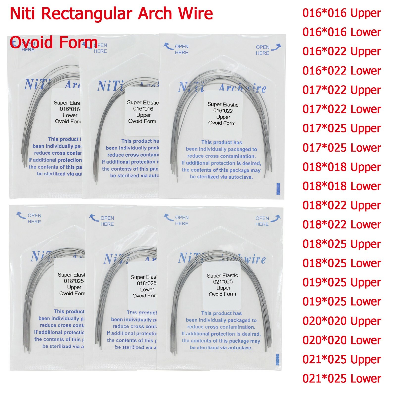 Dental Orthodontic Niti Super Elastic Arch Wires Round Rectangular Ovoid Natural
