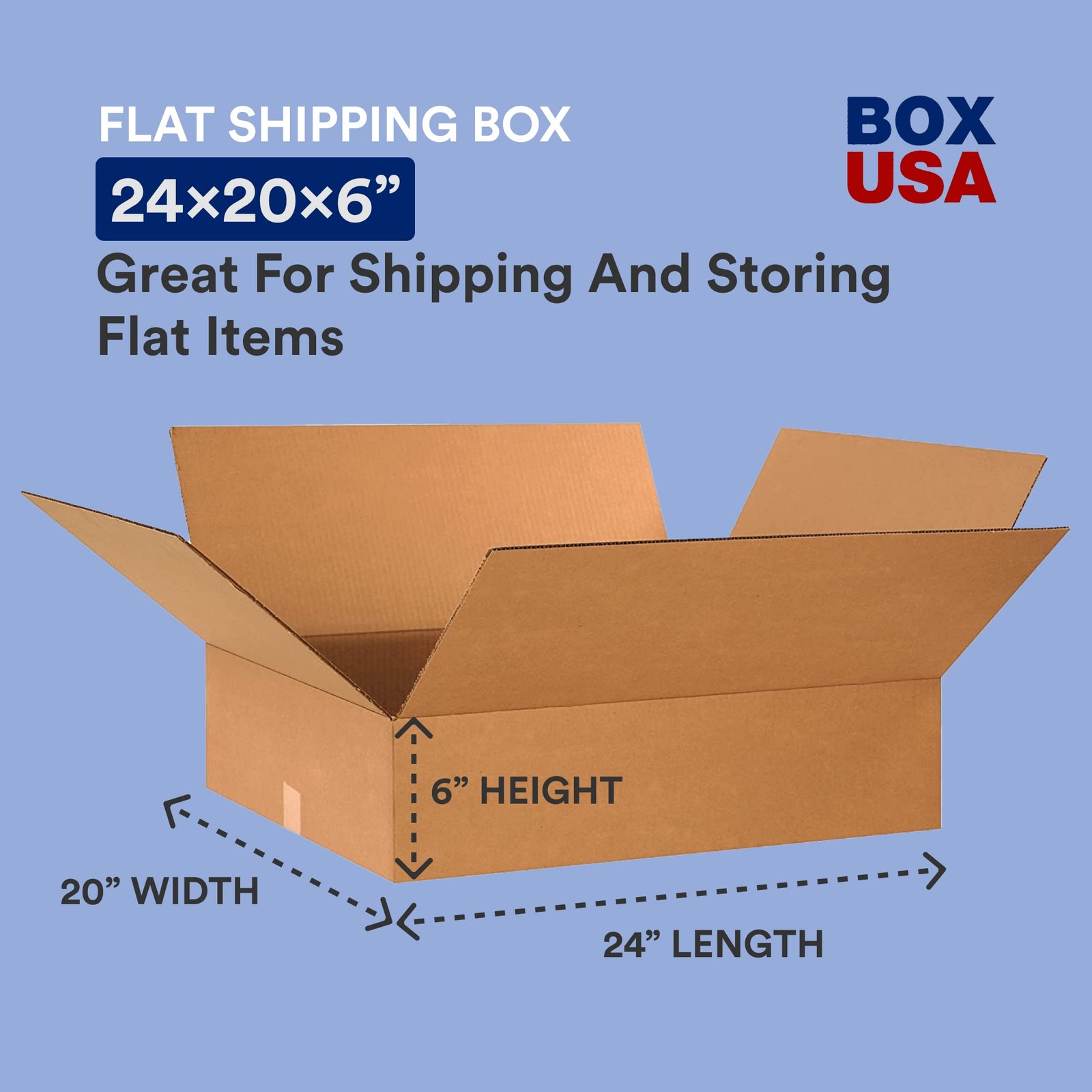 24x20x6 Flat Corrugated Boxes, Flat, 24L x 20W x 6H, Pack of 10 | Shipping, P…