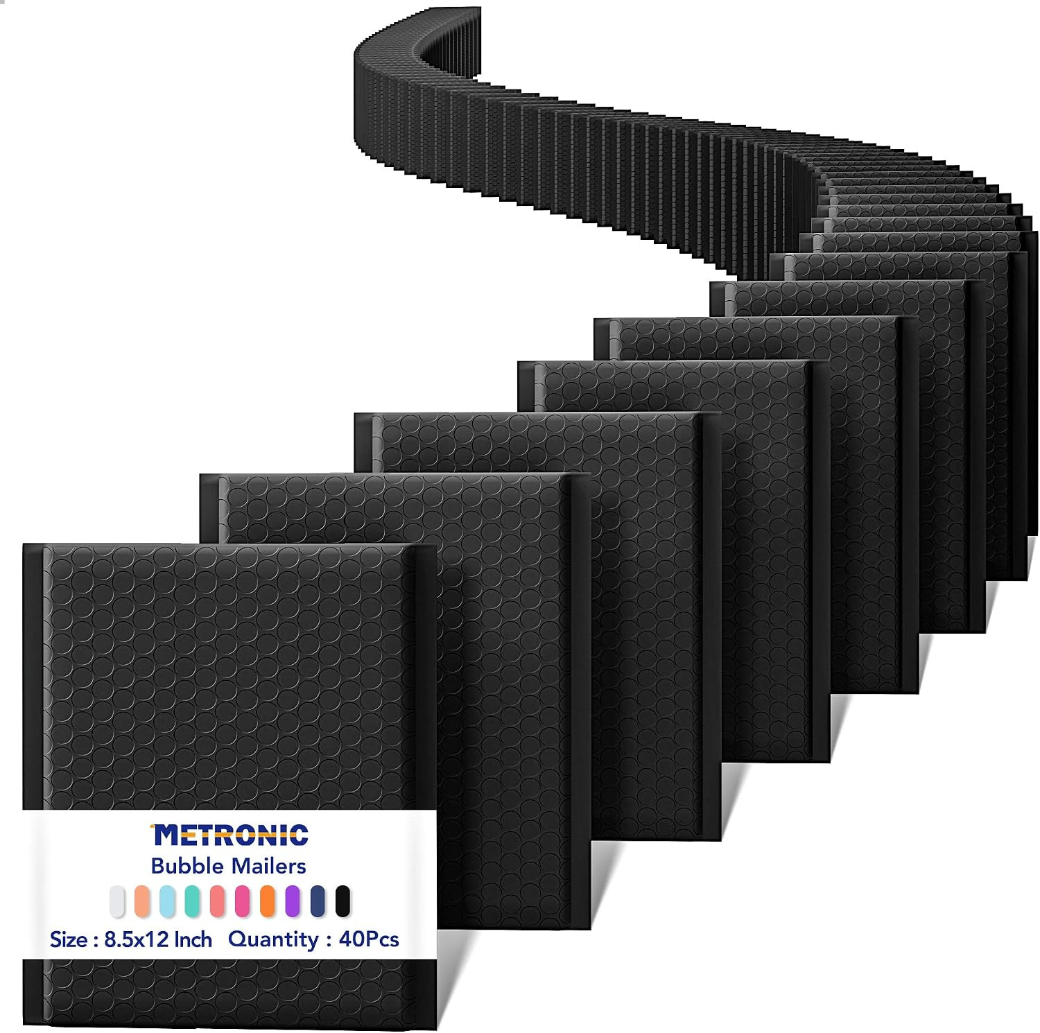 Bubble Mailers 8.5X12″ Padded Envelopes Black 40 Pack Self Seal | Usable Size 8.