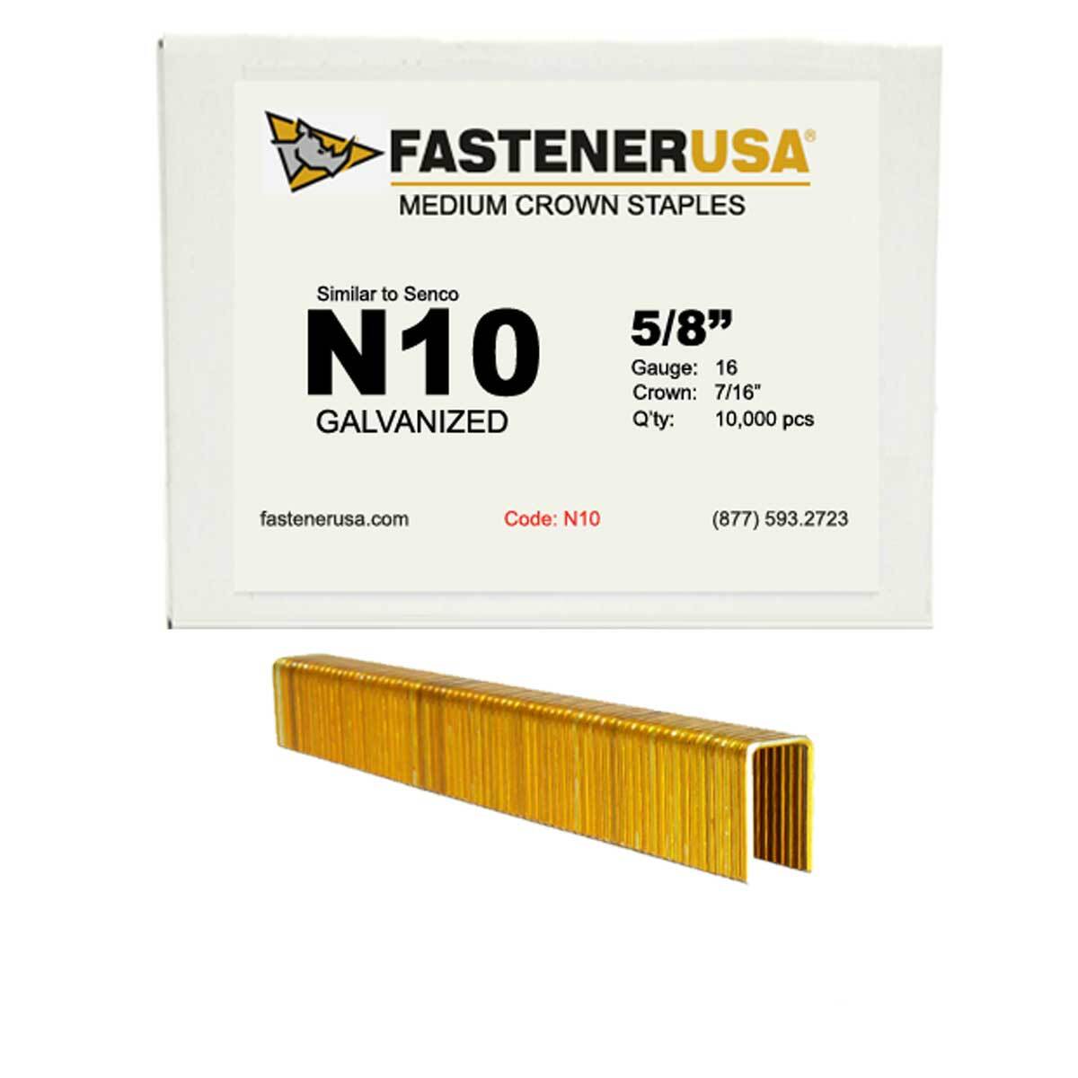 5/8″ LEG x 7/16″ CROWN 16GA GALV N10 STAPLES 10,000ct | N10