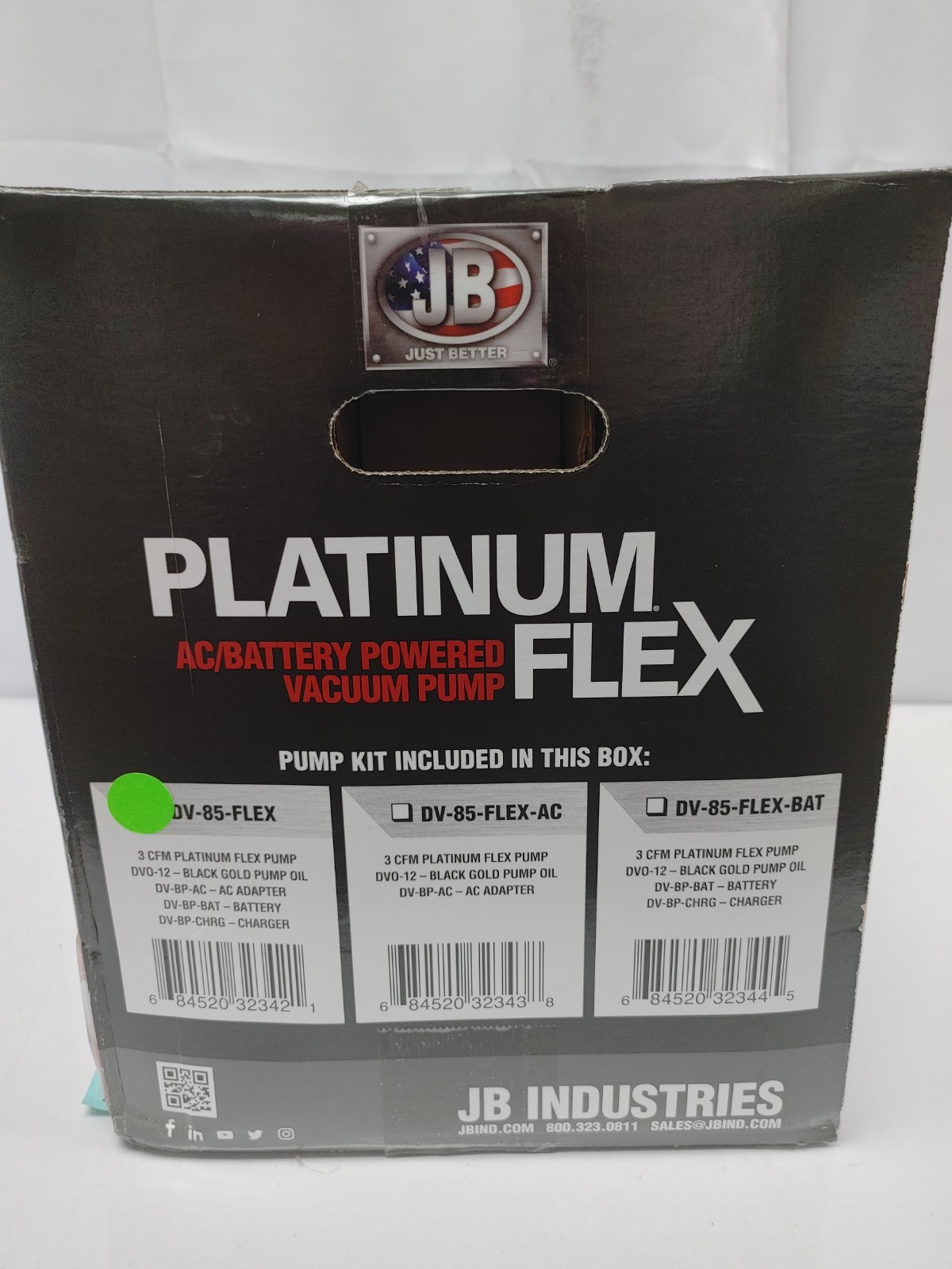 JB INDUSTRIES DV-85-FLEX PLATINUM FLEX AC/Battery Powered Vacuum Pump – SEALED
