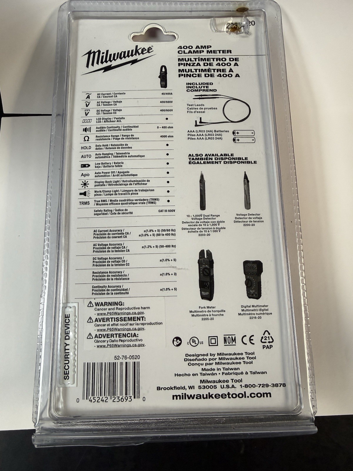 NEW Milwaukee 2235-20 400 Amp True RMS Clamp Meter – 600V