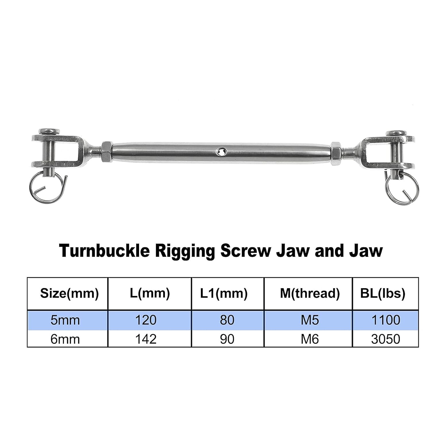 2PCS 3/16″ (M5) Turnbuckle Stainless Steel Jaw and Rigging M5