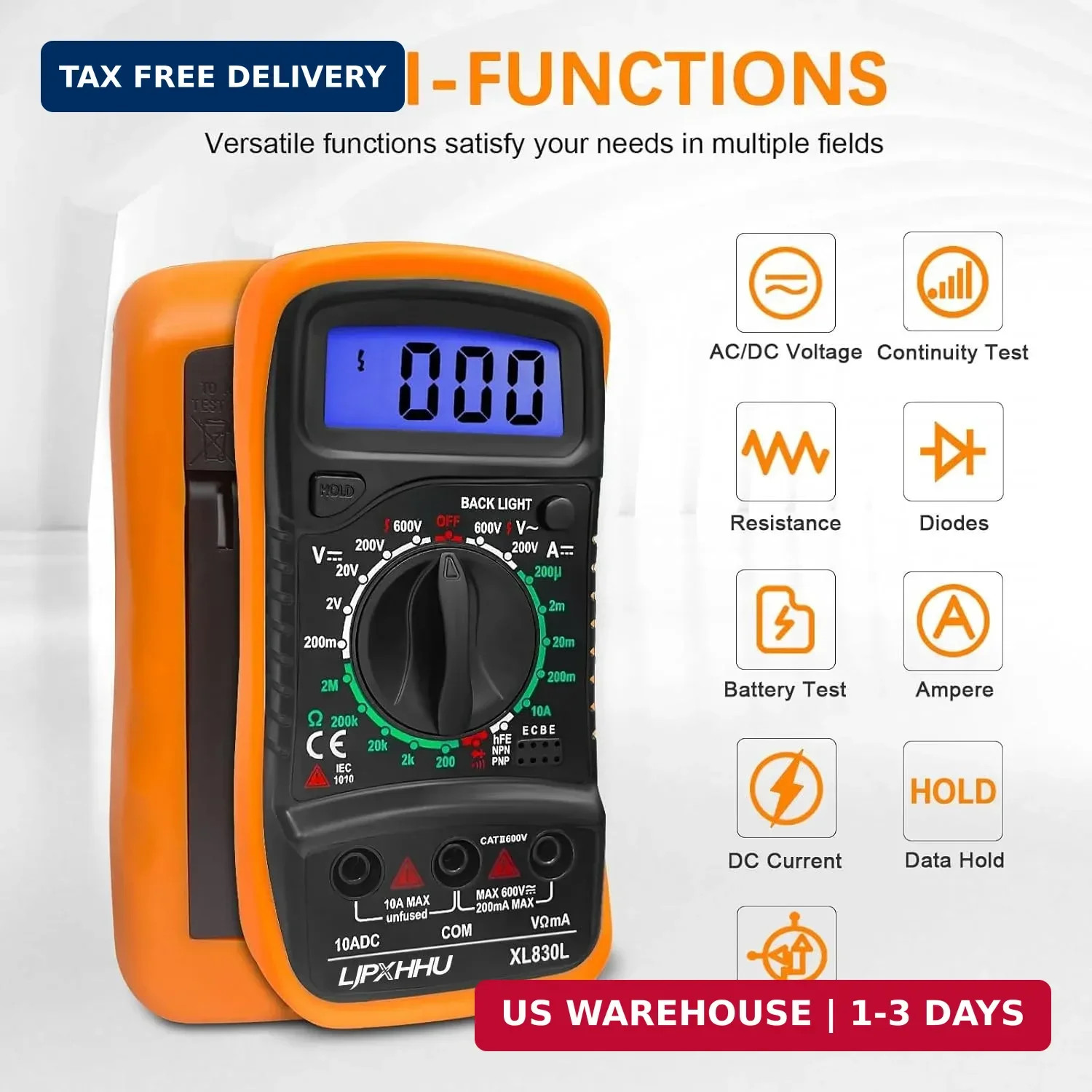 Digital Multimeter Voltmeter Battery Voltage Multi Tester Continuity Ohm Volt Am