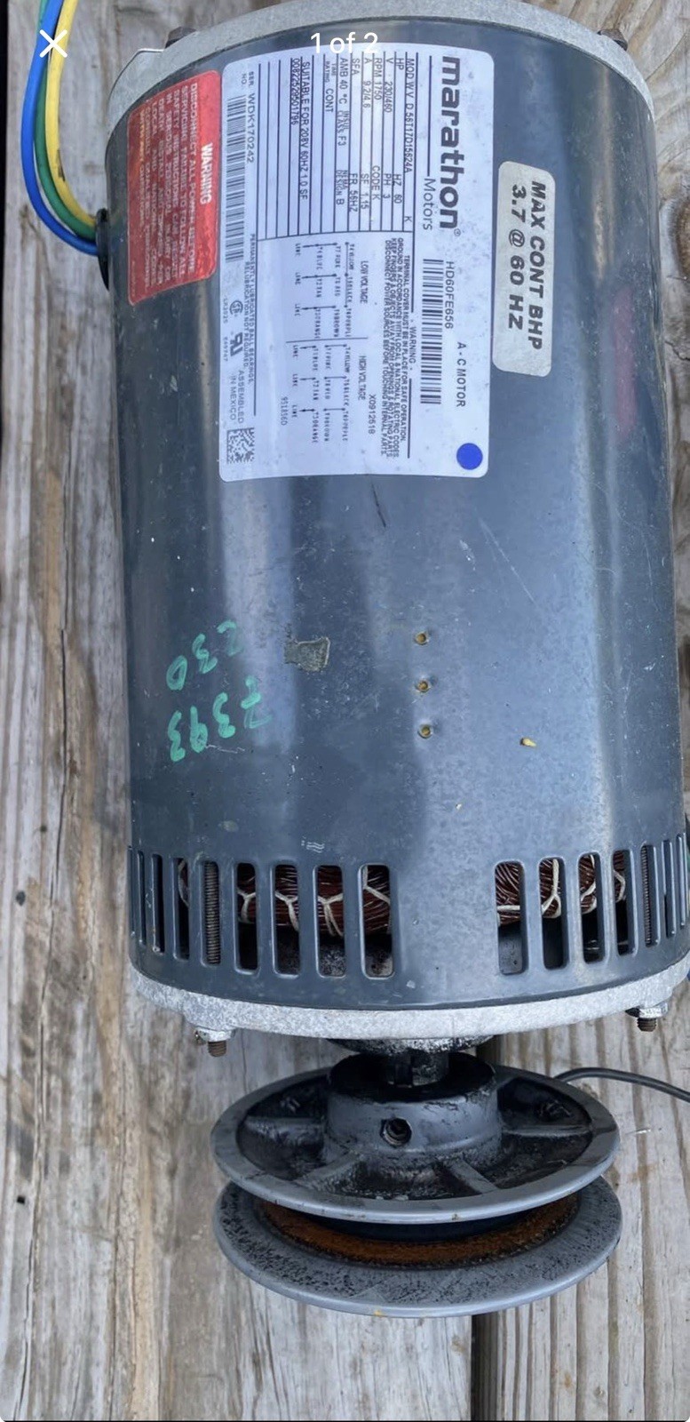 Carrier HD60FE656 Blower Motor Marathon 56T17D15624A 3.7HP 3PH 1750RPM 56HZ
