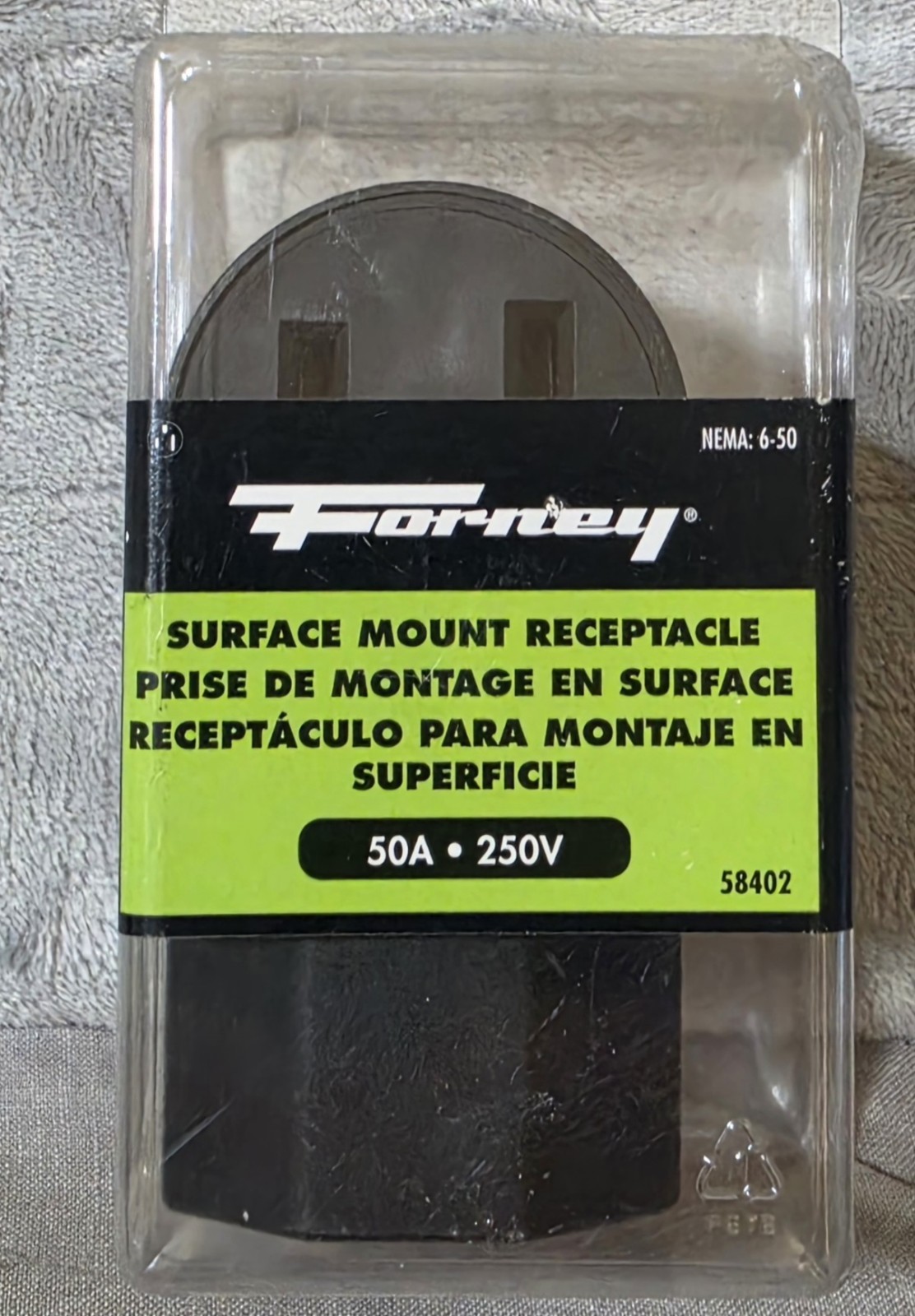 Forney Surface Mount Plastic Wall Receptacle 50 Amp 125/250 Volt 58402 Nema 6-50