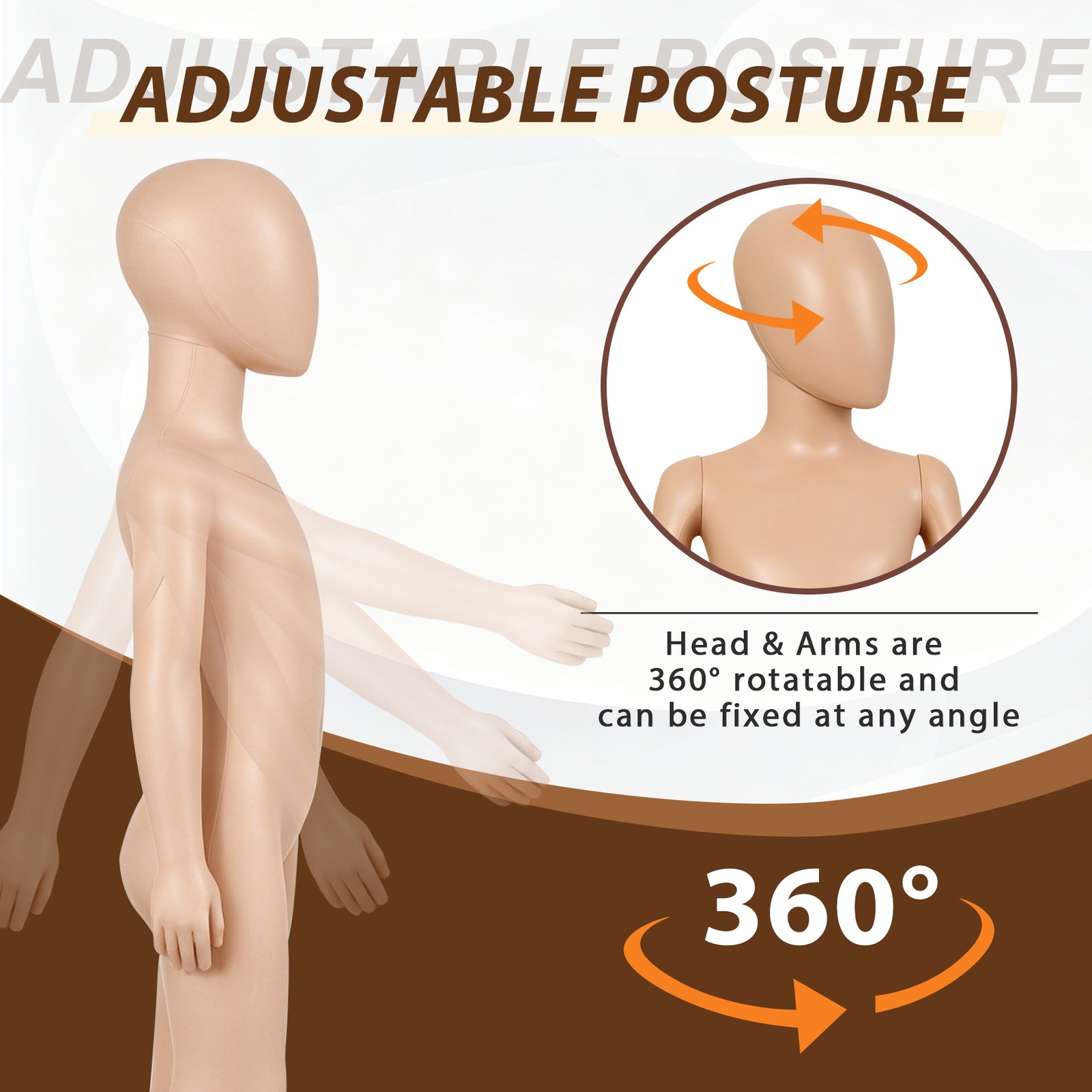 Detachable Kids Mannequin 360° Head Child Dress Form for Clothing Shop Nude