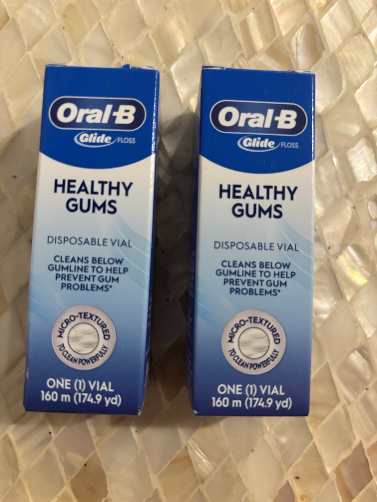 TWO (2) Oral-B Glide Pro-Health Healthy Gums Floss, 160M Disposable Vials