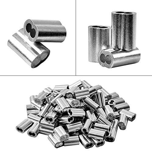 QDiShi 3/16″ (5mm) Aluminum Crimping Loop Sleeve for Wire Rope, Cable Ferrule (3