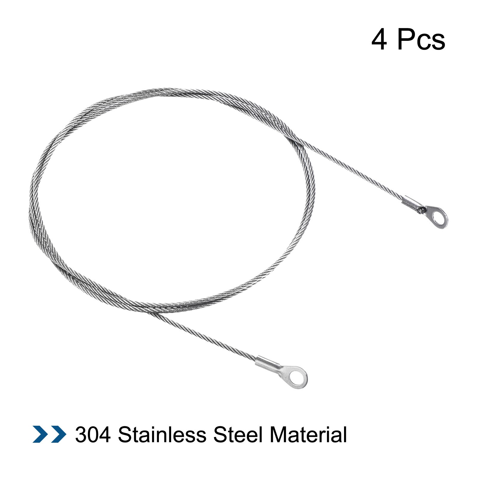 4 x Stainless Steel Lanyard Cable 2mmx100cm Eyelets Ended Security Wire Rope