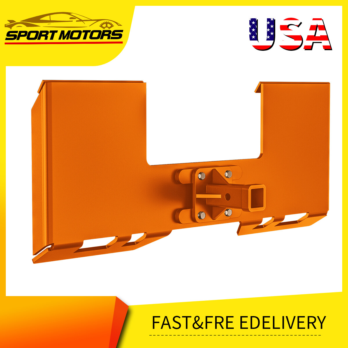 Skid Steer Quick Attach 3/8″ Mount Plate Removable W/ 2″ Hitch Orange Finish