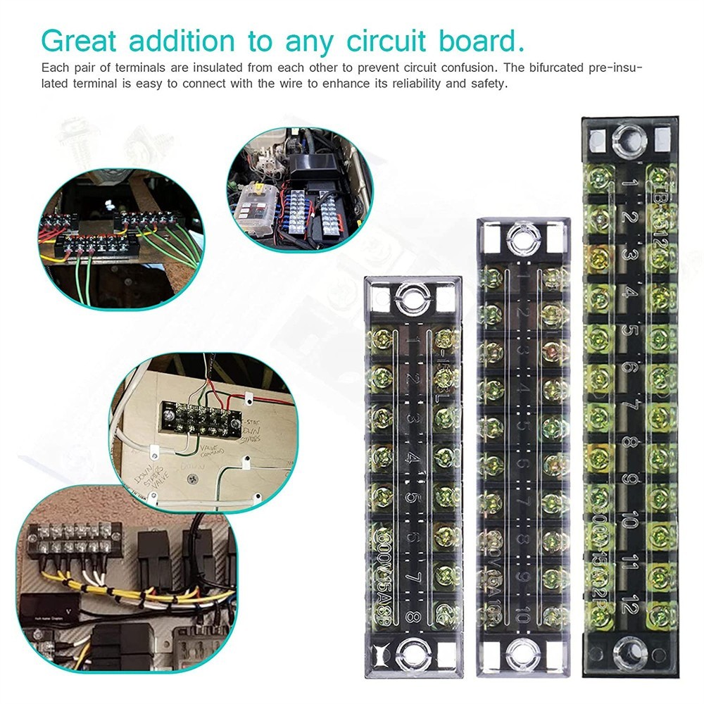 1 5 Set Dual Row 3-12 Positions Screw 600V 15A Barrier Strip Terminal Block
