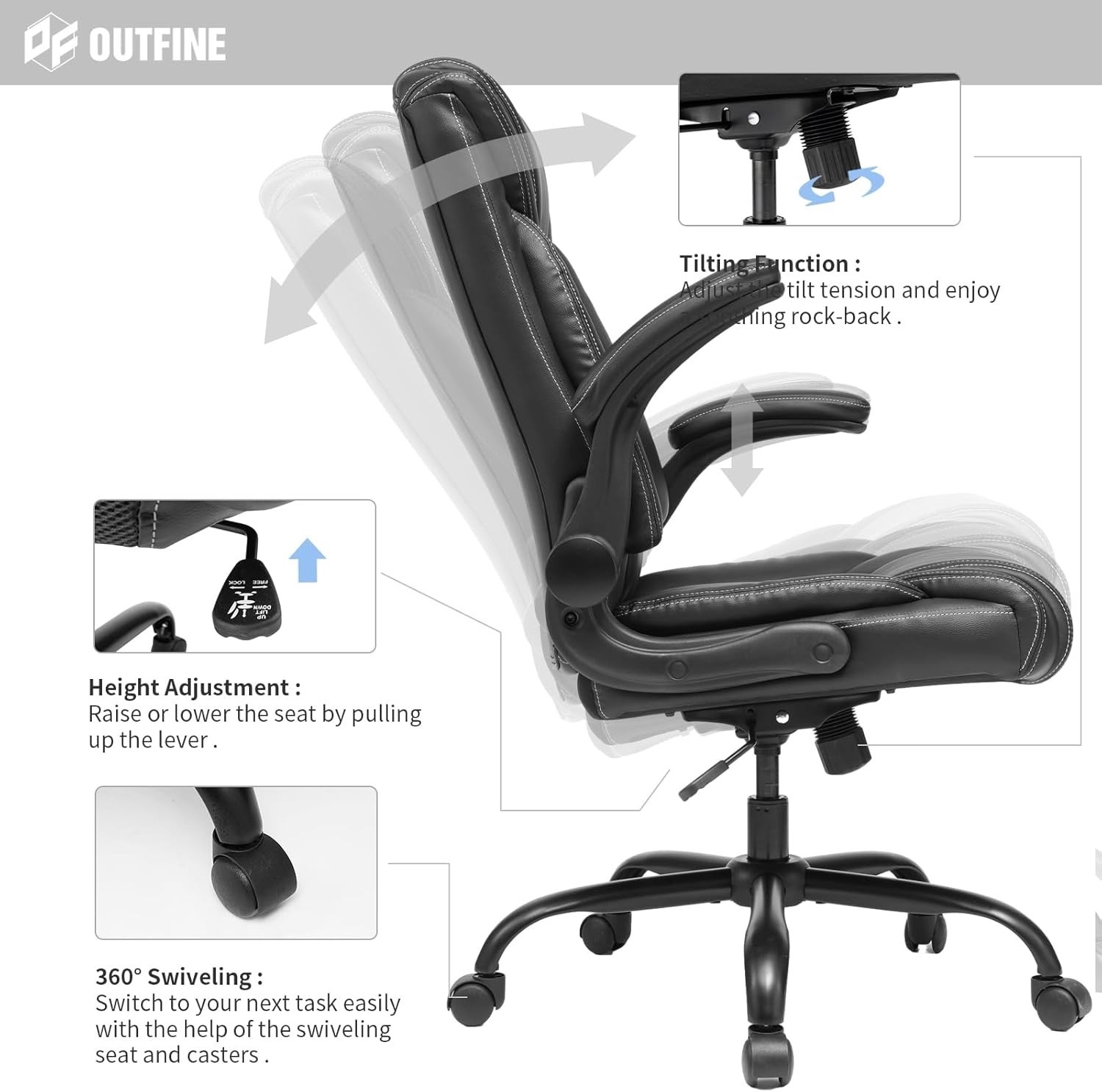 Flip-up Arms Office Chair 300lbs Executive Chair Swivel Office Chair with hydrol