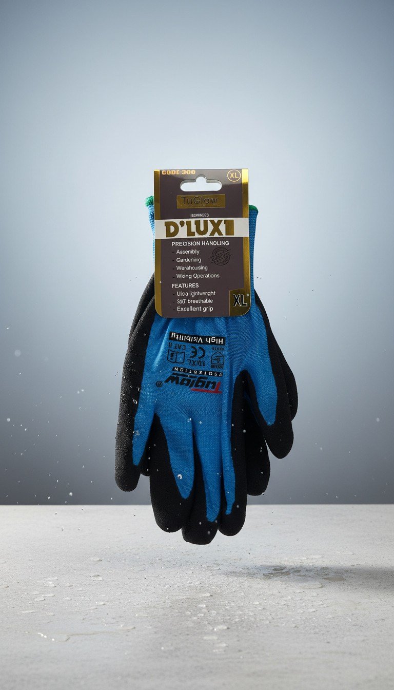 12 Pair DIESEL Blue Safety Gloves Latex Coated Grip Cut Resistant