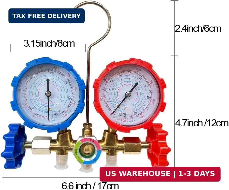 5FT AC Diagnostic Manifold Freon Gauge Set for R410A R404A R22 R134a R12 R22 R50