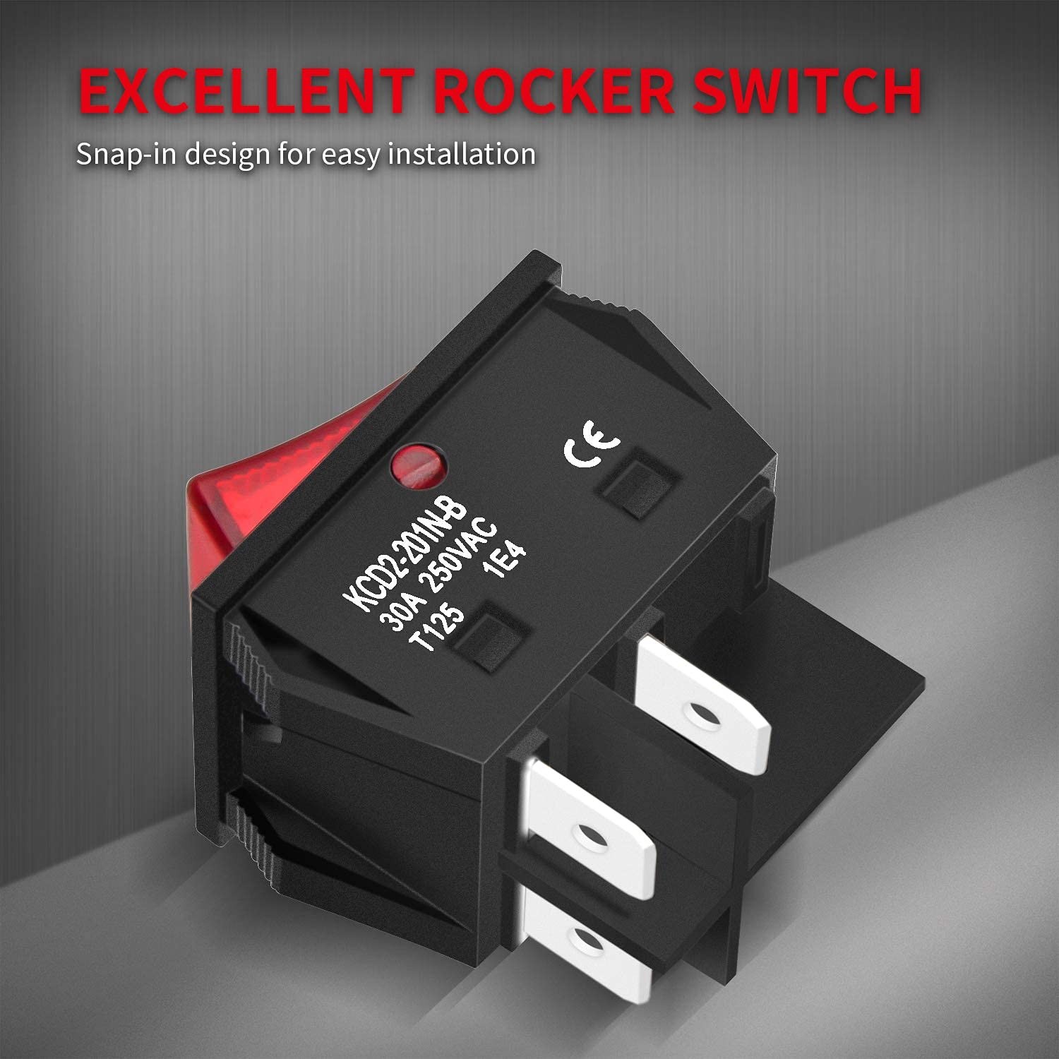 3 Pack On Off Red Light Rocker Switch 250V AC 30 AMP 125V 30A DPST 4 lug legs