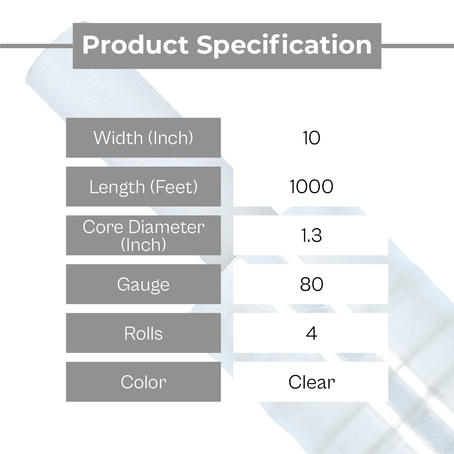10″ x 1000′ 80 Gauge Clear Pallet Extended Stretch Film Pipe Shrink Wrap 4 Rolls