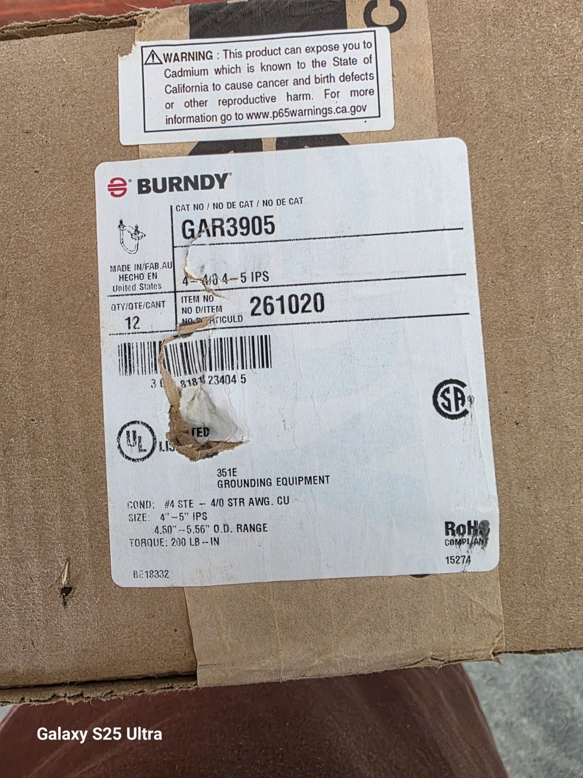 BURNDY GAR3905 4-5″ GROUND CONNECTOR Technical Description: High Copper Alloy, G