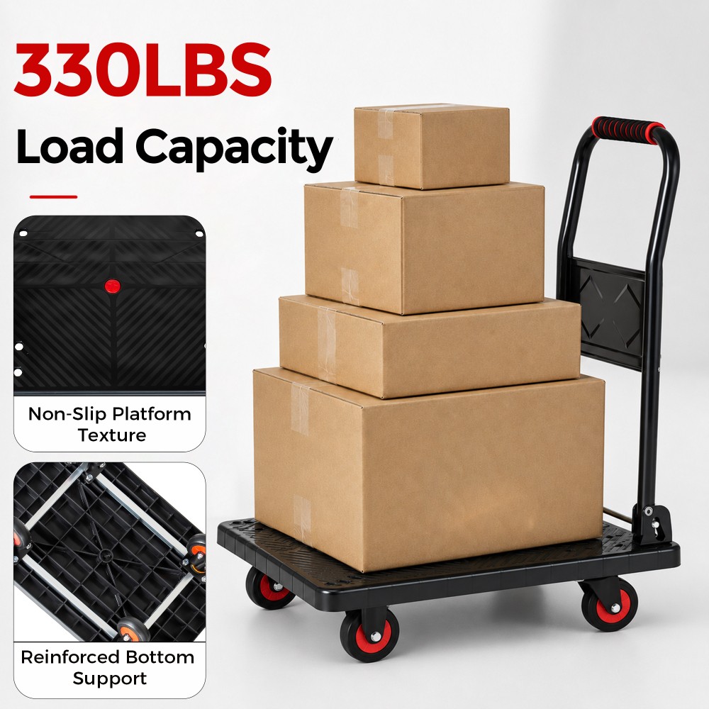 25.5″x43.5″ Foldable Platform Truck 1500LBS 5″ Silent TPR Wheels