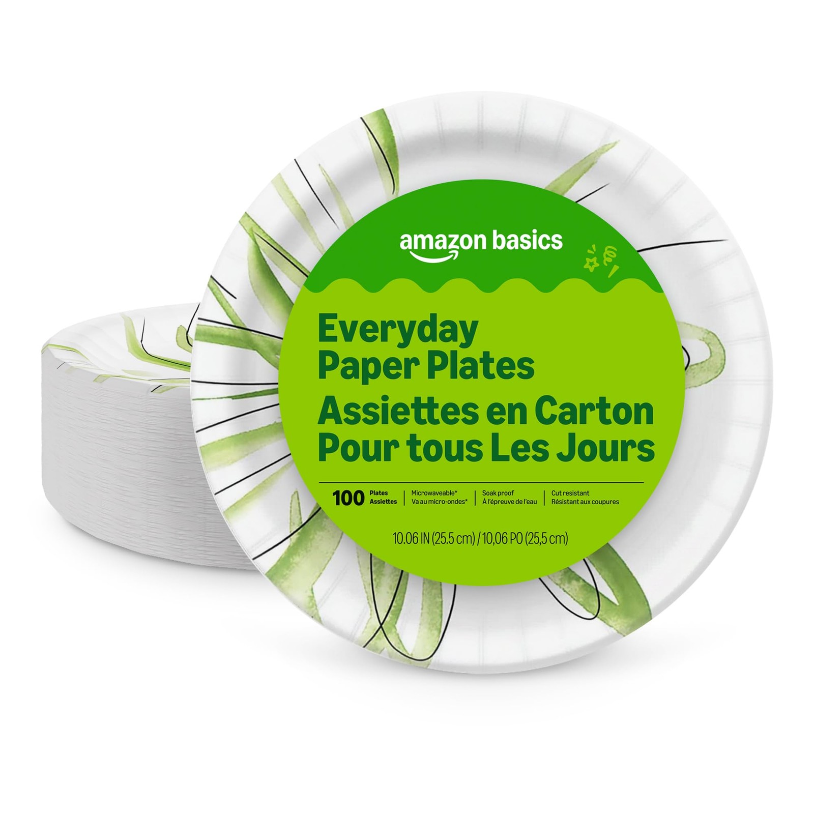 Amazon Basics Everyday Paper Plates, 10 Inch, Disposable, 100 Count, White