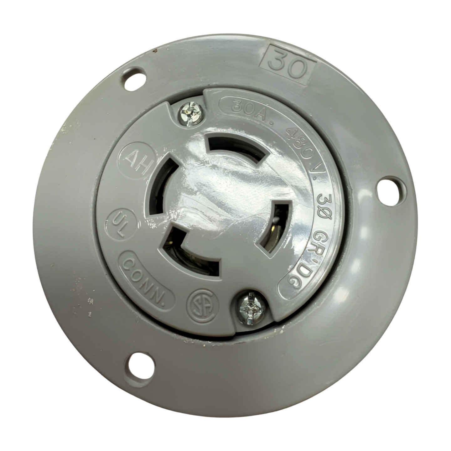 Arrow Hart AH6536 Flanged Outlet, 30A, 480V, 3PH, 3-Pole, 4-Wire, NEMA L16-30R
