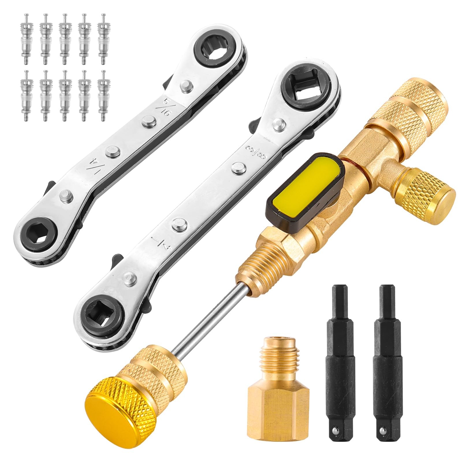 Valve Core Remover Installer Tool & Service Wrench Set with Hex Bit Adapters,…