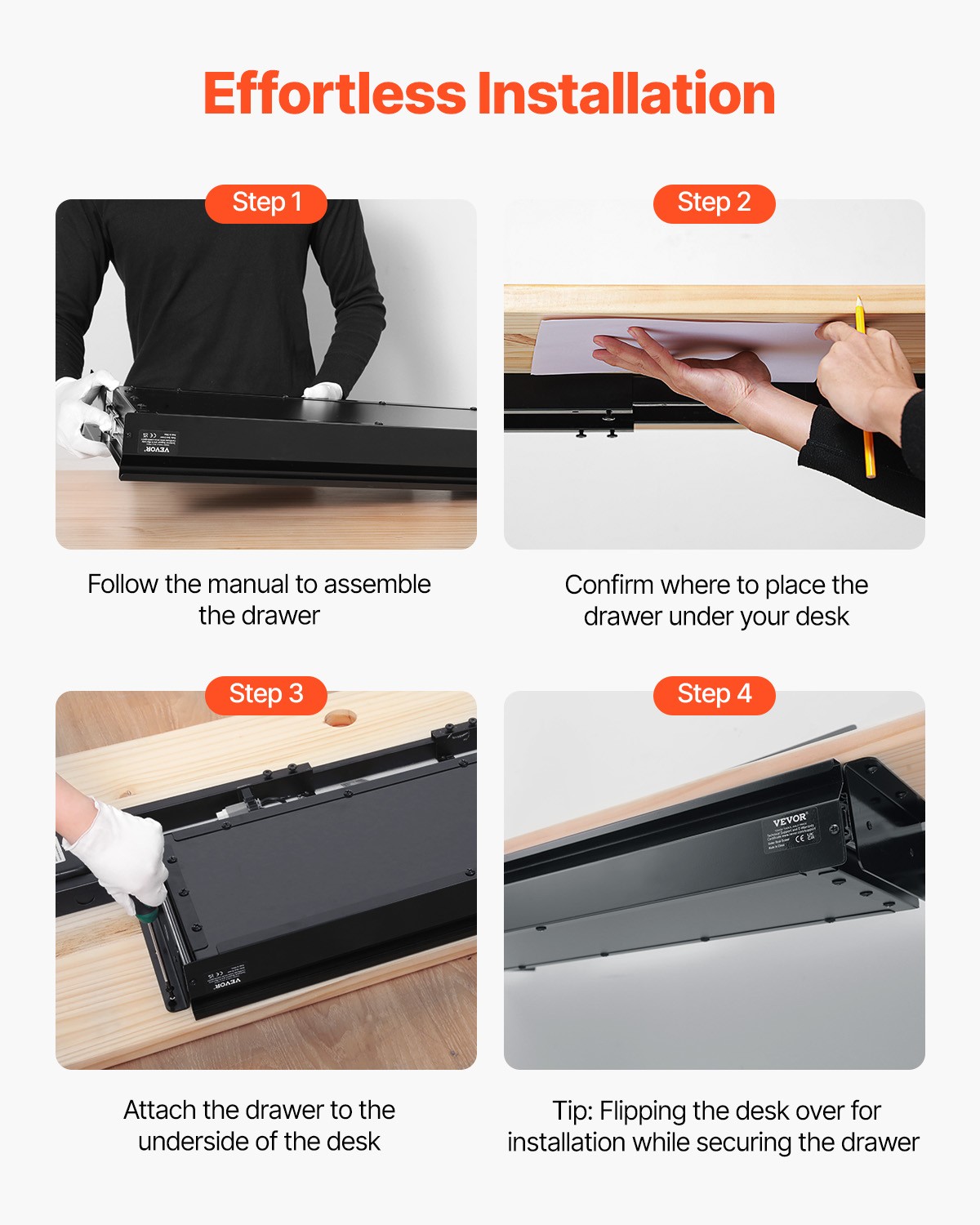 VEVOR 26 in Under Desk Drawer Organizer Slide-out Drawer Space Saver for Office