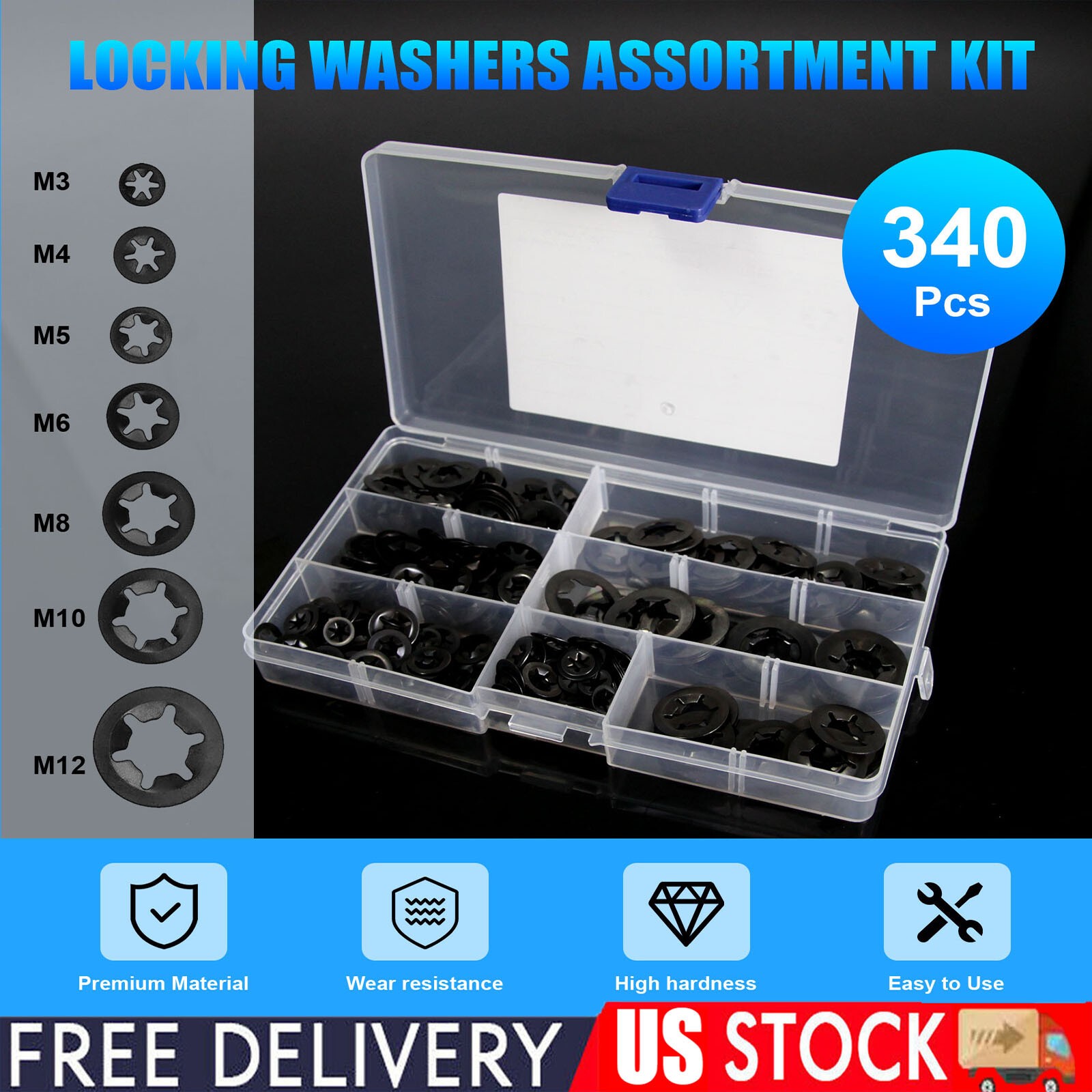 340 Piece Internal Teeth Star Lock Spring Quick Washer Push-In Quick Nut Set