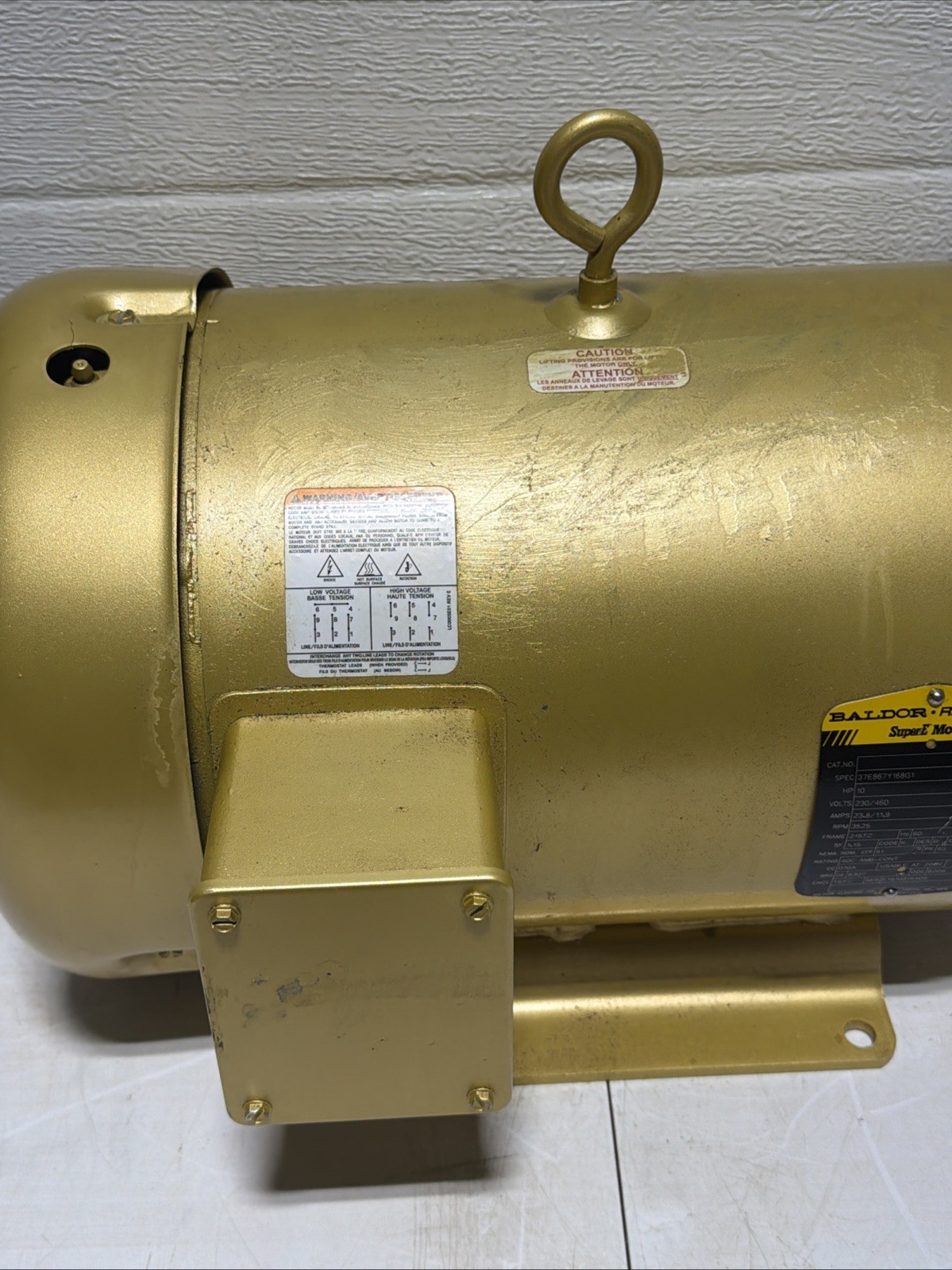 Baldor 10 HP Super-E Electric Motor 230/460 Vac 215TZ Frame RPM 3525