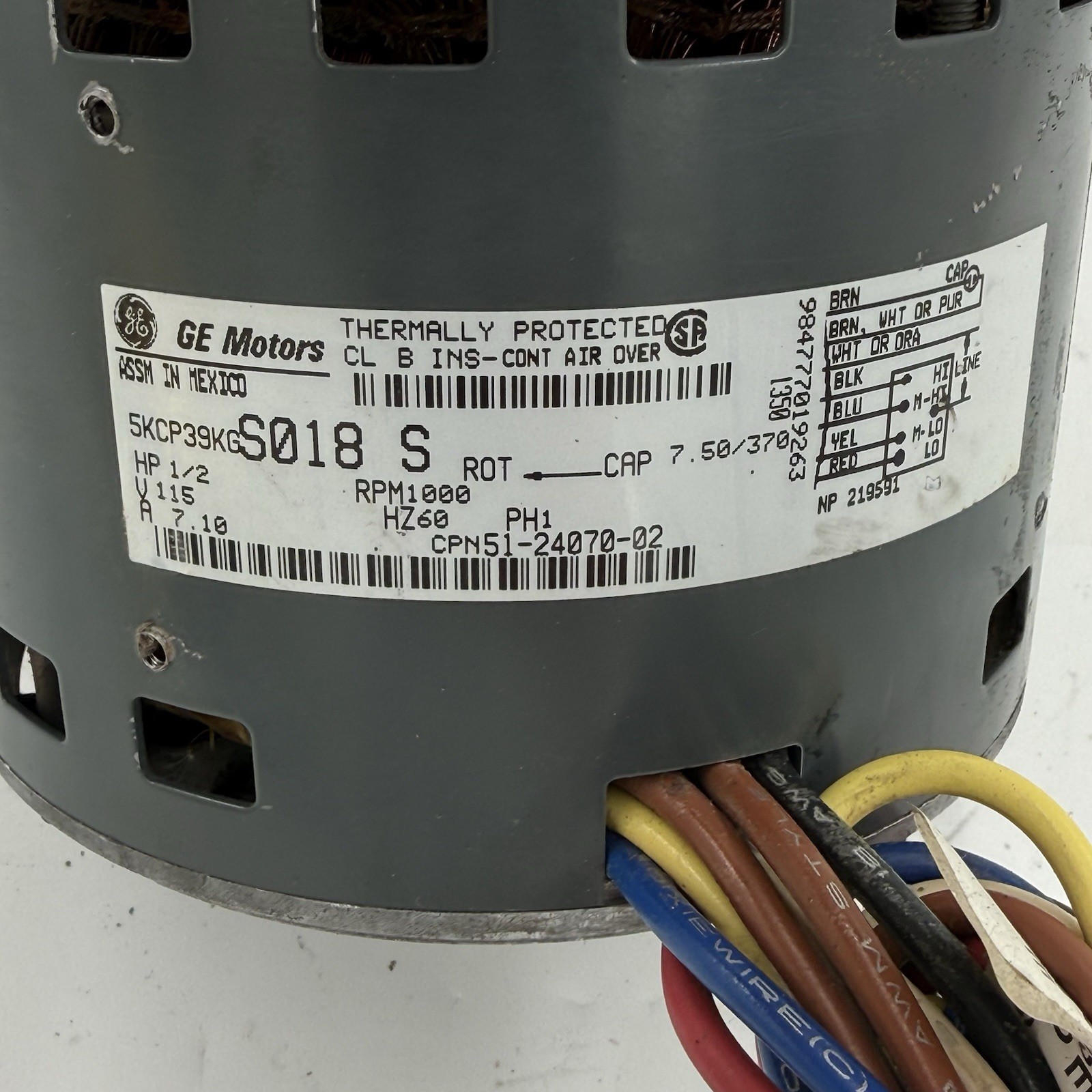 GE Motors 5KCP39KGS018S Blower Motor 1/2HP 1000RPM 115V 1PH 51-24070-02 #B1-14