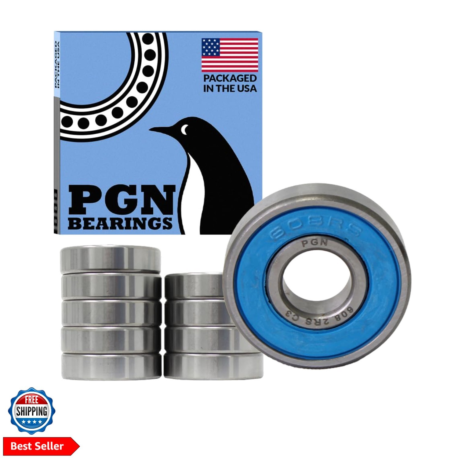 PGN 10 Pack Bearing – Lubricated Chrome Steel Sealed Ball Bearing – 8x22x7mm …