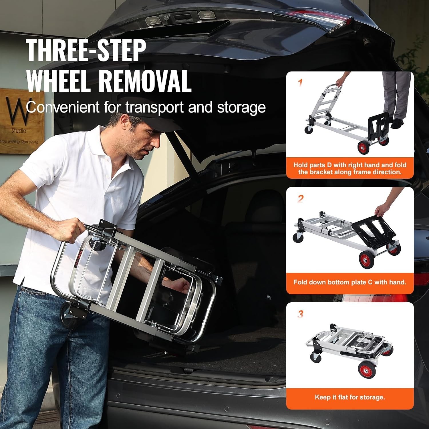 Heavy Duty 2-in-1 Aluminum Folding Hand Truck – 400 lbs Capacity & Rubber Wheels