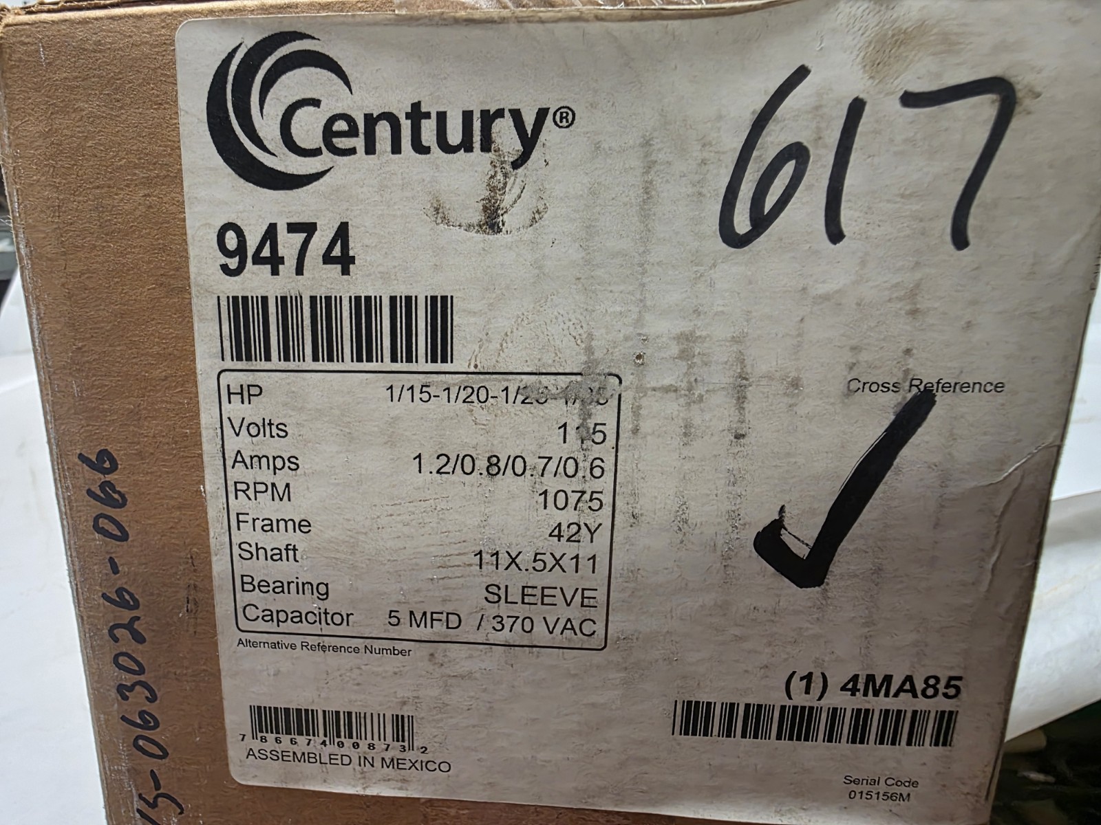 Century Cat 9474 1ph 1075 RPM 1/15 hp 42Y Fr. 115v. 4 Speed Motor