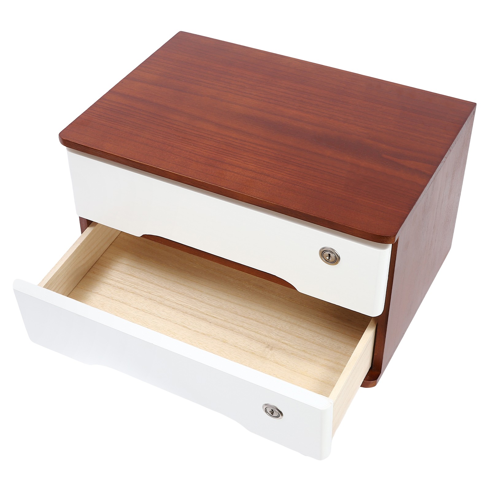 Premium Tung Wood Desktop Organizer 2 Tier Lockable Drawers Storage Solution