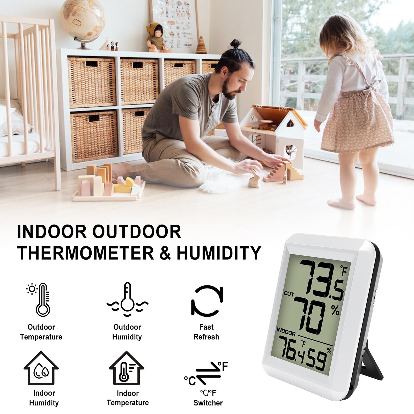 Indoor Outdoor Thermometer Hygrometer Wireless, Digital Temperature Humidity …