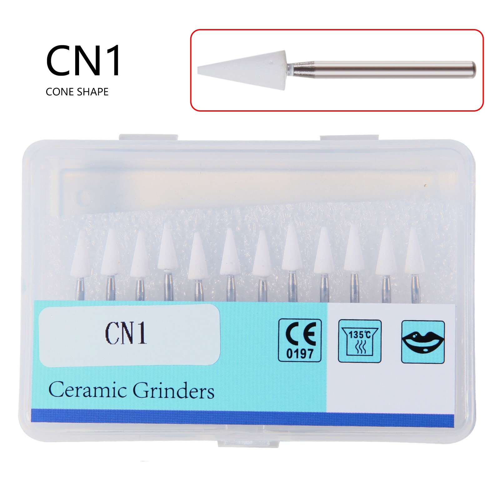 12Pcs/Box Dental White Stone High Speed Polishing Burs FG Cone/Flame/Round Shape