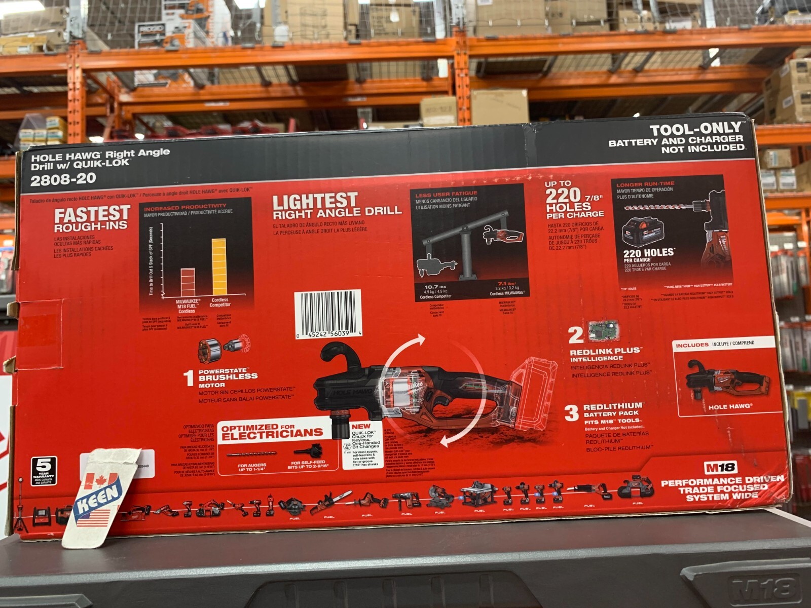 Milwaukee CANADA 18V Li-Ion Cordless 7/16″ Hole Hawg RA Drill (Tool Only)