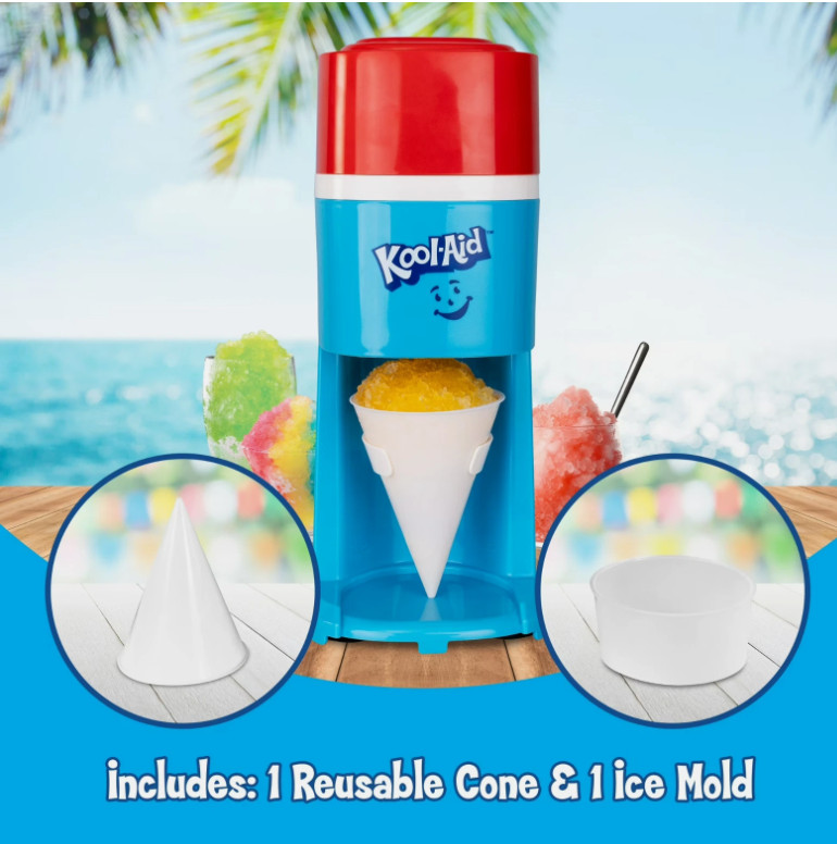 Kool-Aid Electric Ice Shaver Snow Cone Maker with SS Blades Red/White/Blue NEW