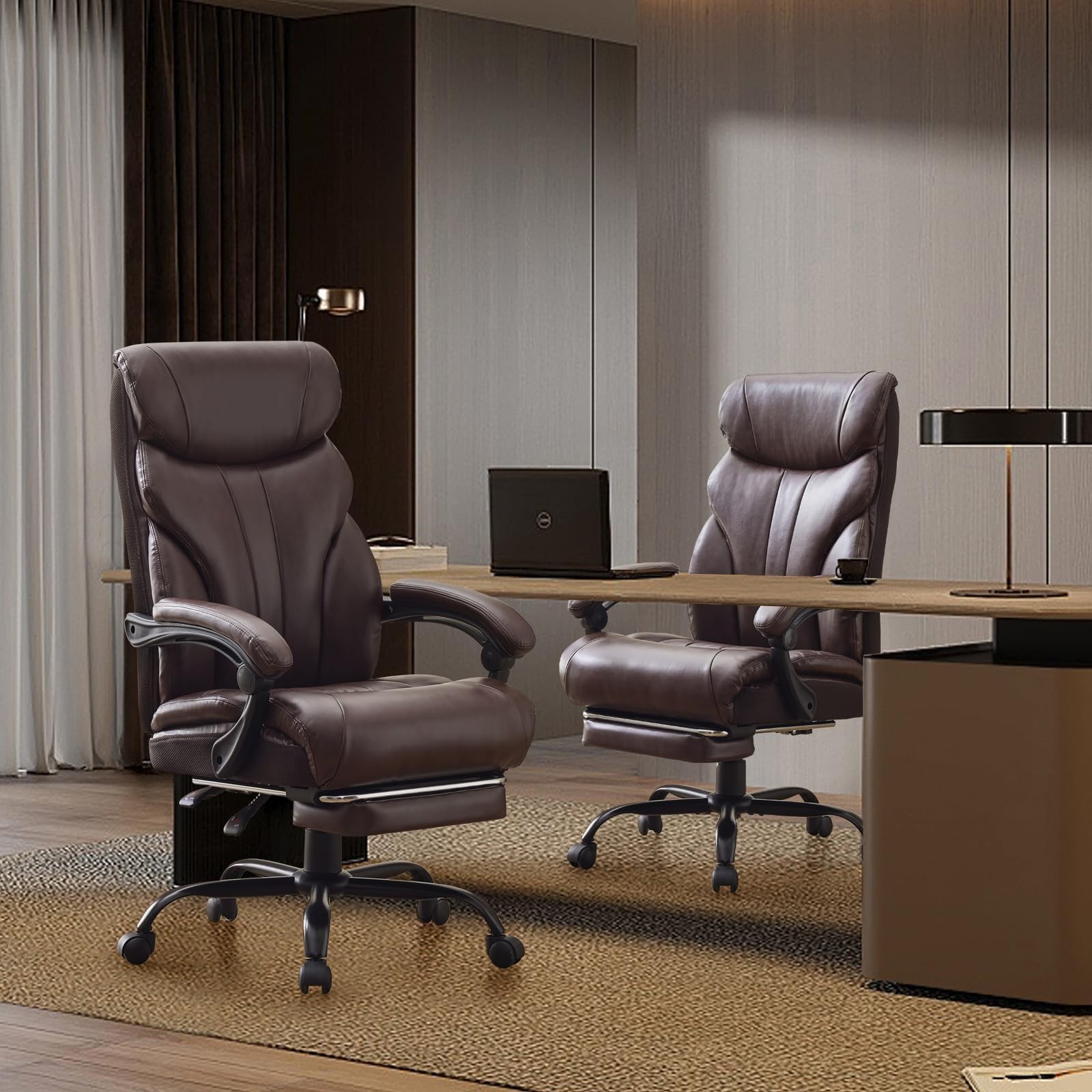 3 Soft Bags Ergonomic PU Tall Heavy Duty Executive Office Chair 500 LBS Brown