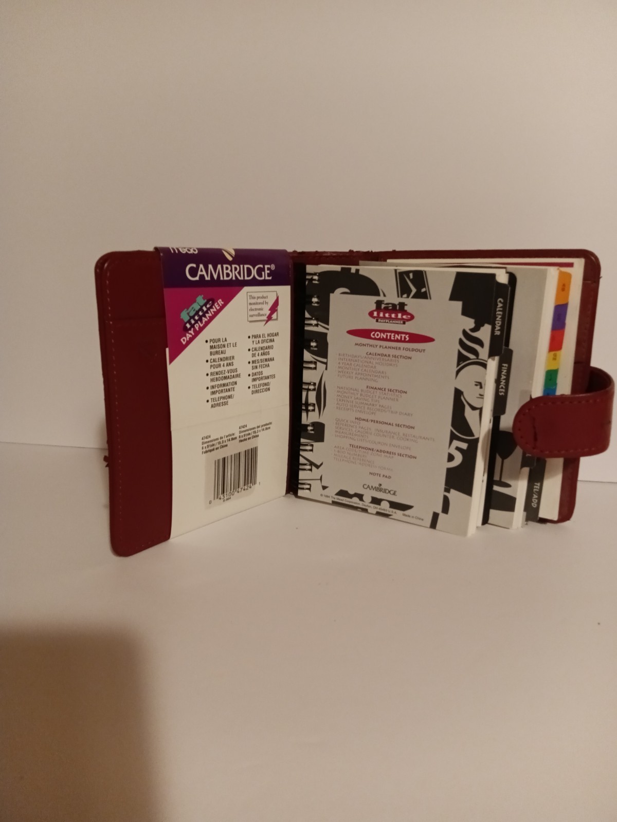 Vtg Mead Cambridge Fat Little Day Planner Snap 1994 Faux Black Leather Full