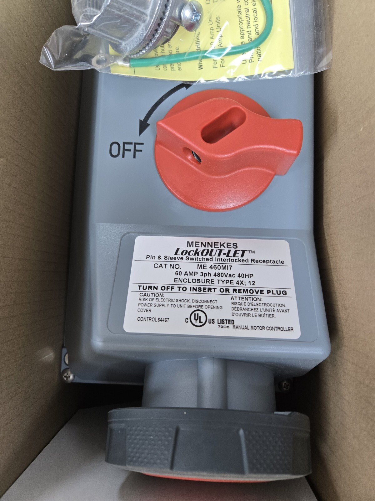 ME 460MI7 MENNEKES 60A 480V 3P LOCKOUT-LET NEW IN BOX 32 AVAILABLE FREE SHIP