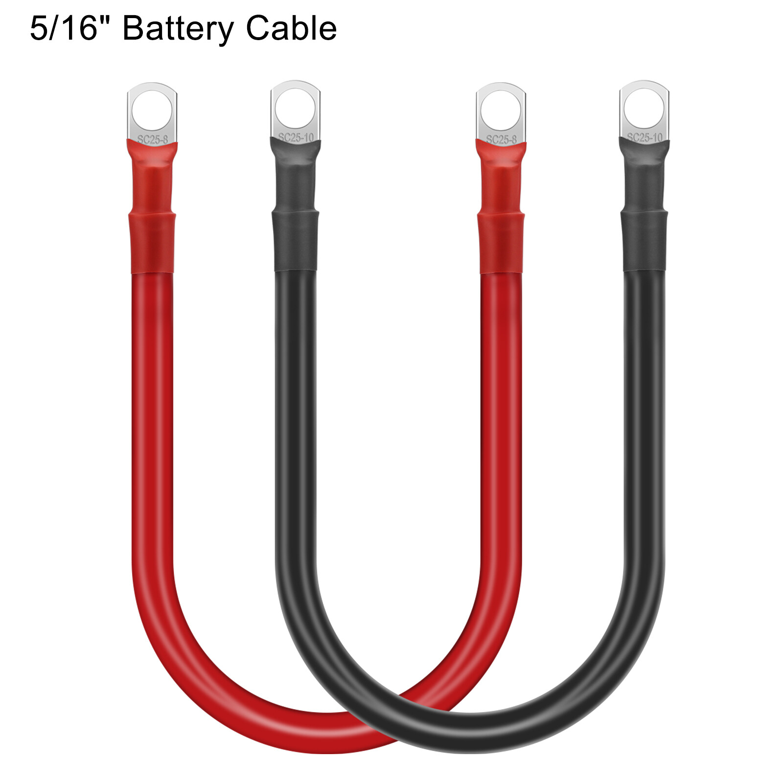 2 pcs 4 AWG Gauge 24inch Battery Cable 5/16 or 3/8 Copper Car Solar Power Wire