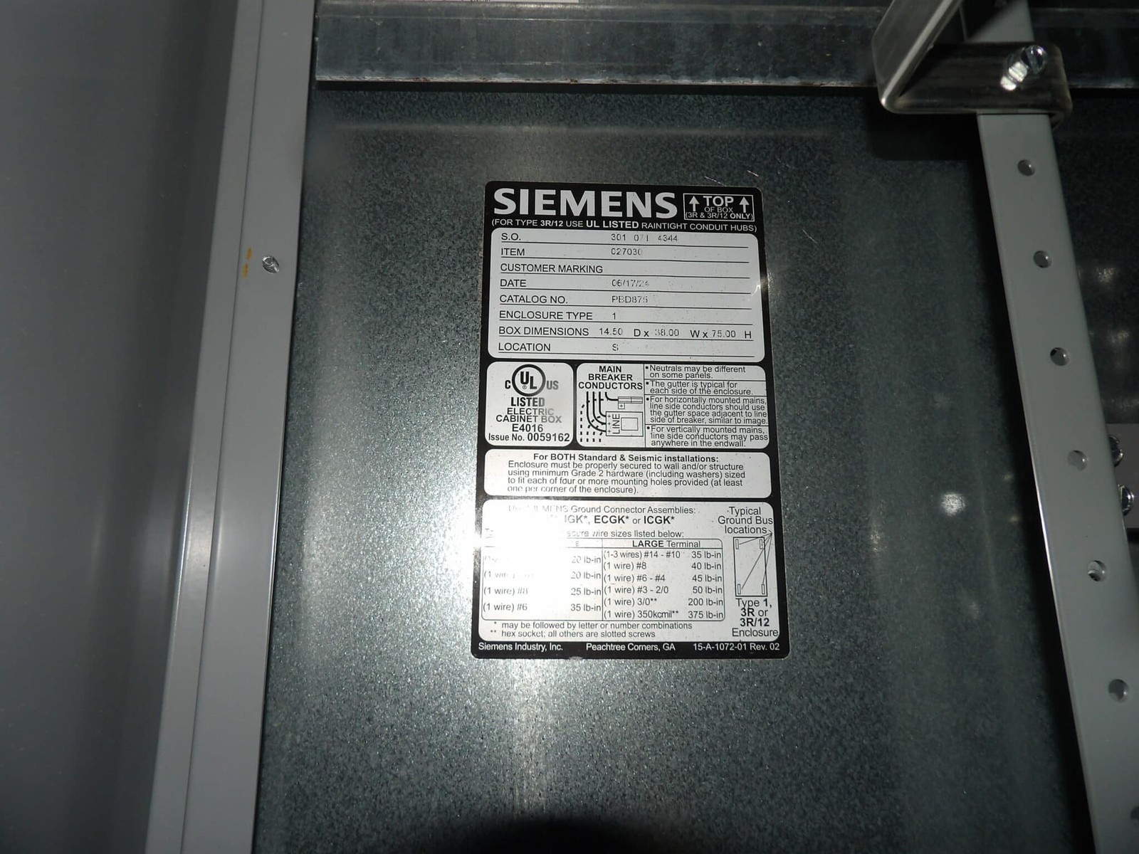 NOS Siemens P5E75ML800ABS Type p5 800A 480Y/277V 3 Phase 4 Wire Panelboard +…