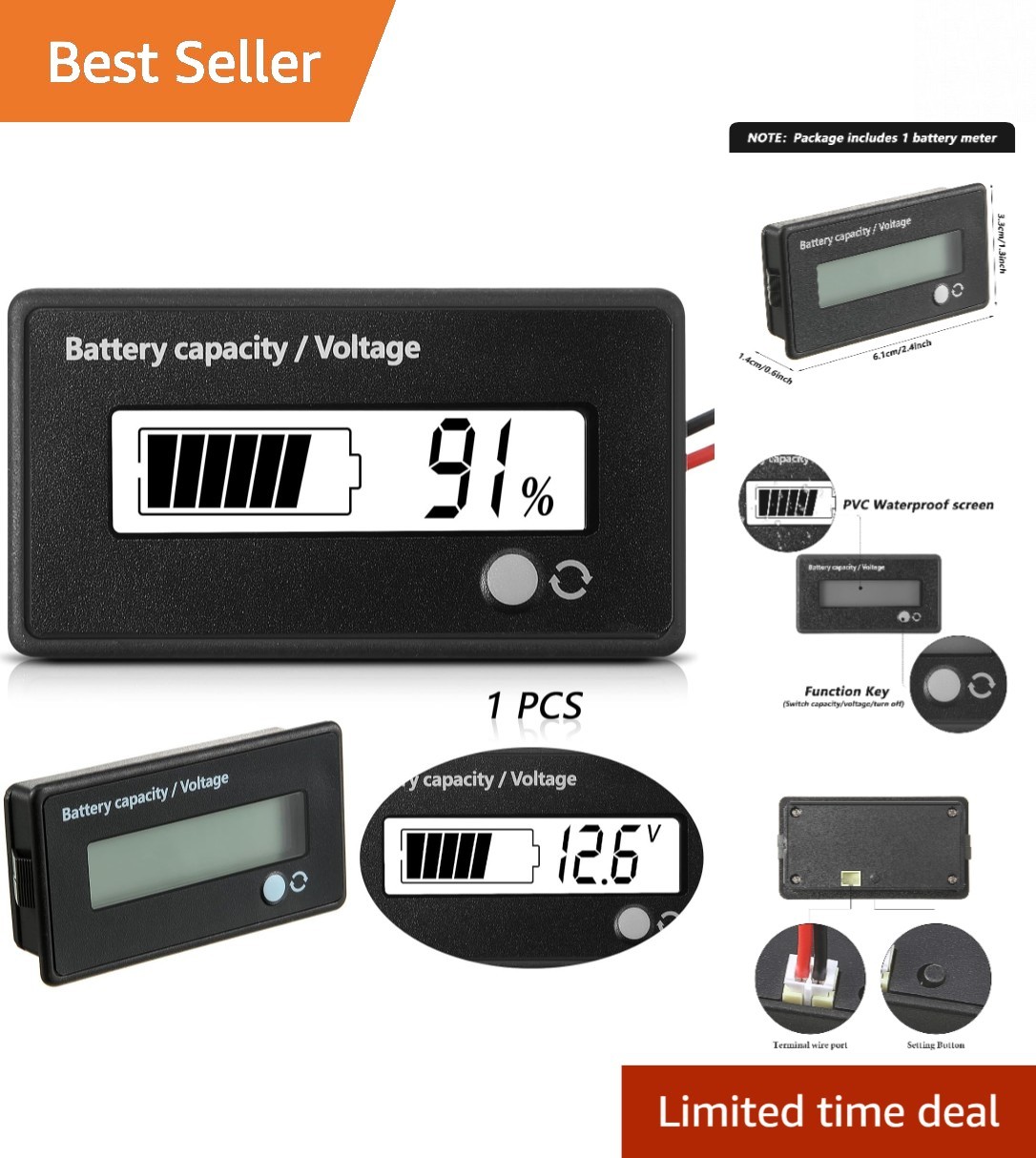 Versatile Digital Battery Meter 12V-84V with Backlit LCD & Low Battery Alarm