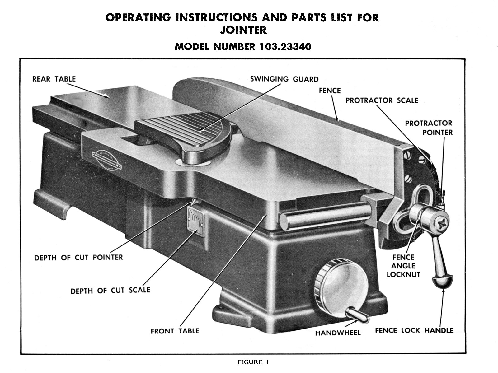 CRAFTSMAN 4 3/8″ Jointer 103.23340 Owners Instructions & Parts Manual 0185