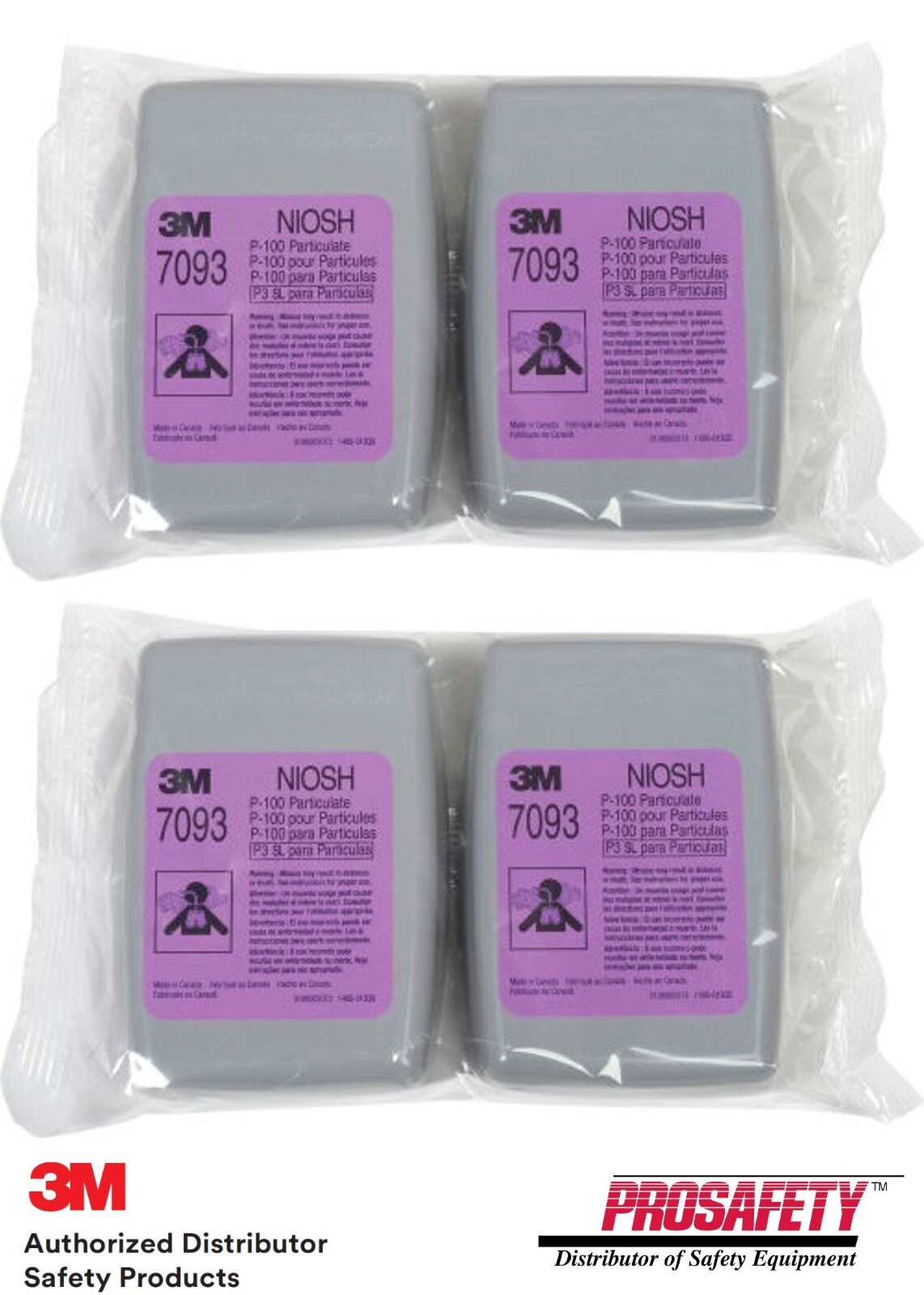 2 PAIR 3M 7093 P 100 Particulate Replacement Respiratory Protection Cartridge