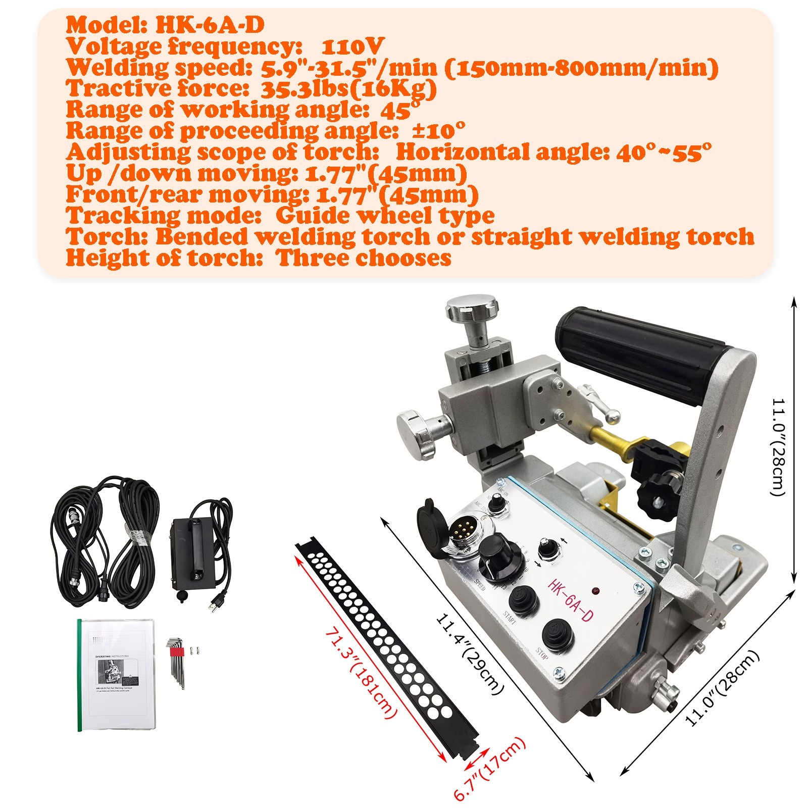 110V HK-6A-D Flat Rail Auto Welding Trolley Welding Carriage 150MM-800MM/Min